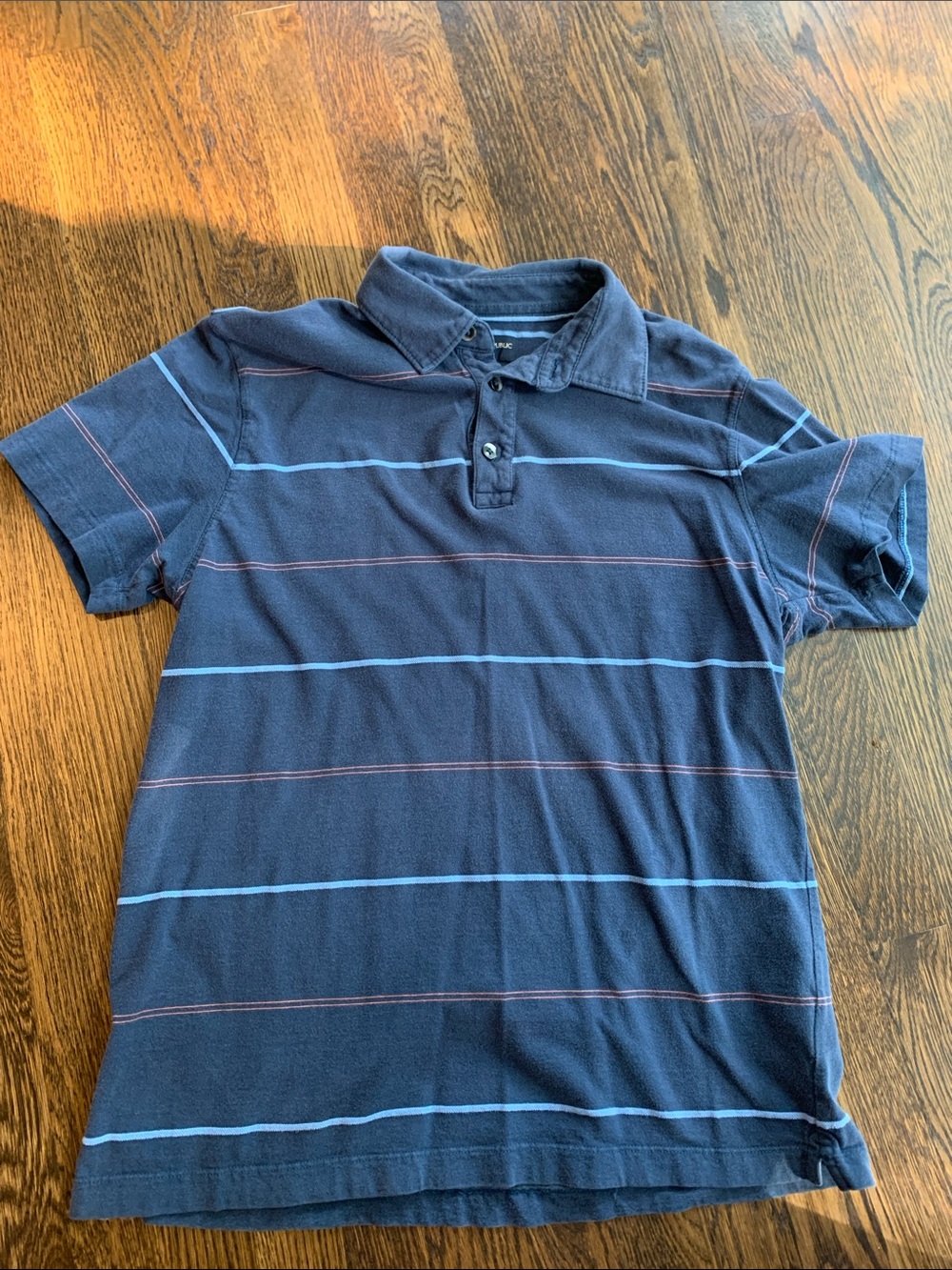 Banana Republic Navy Polo with Light Blue and Red Stripes
